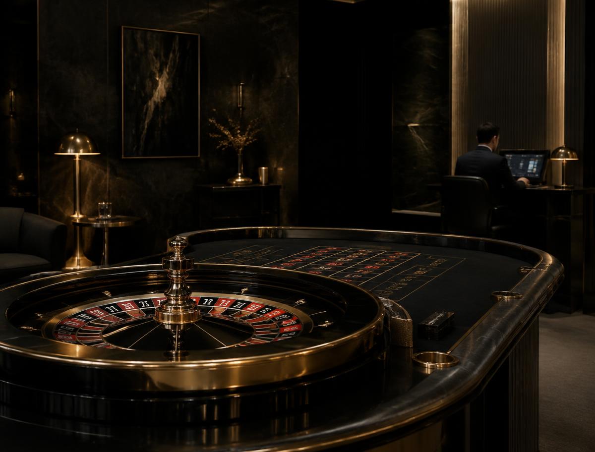 Luxury casino roulette salon with an operator at a terminal
